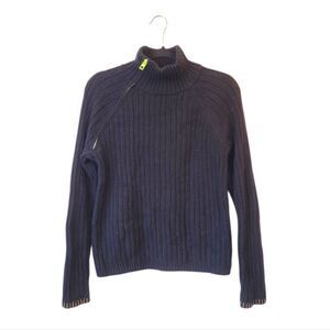 Lisa Todd Women's Black Ribbed Neon Zipper Mock Neck Sweater Size S